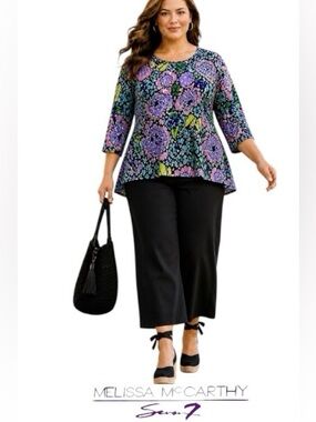 4X Melissa McCarthy Seven7 Floral Scoop-Neck Tunic Top with Hi-Lo Peplum Hem